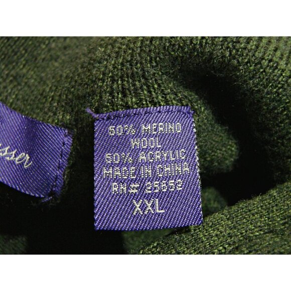 Alan Flusser Merino Wool Blend Mens Pullover Sweater Green Blue Quarter Zip XXL - Picture 8 of 12